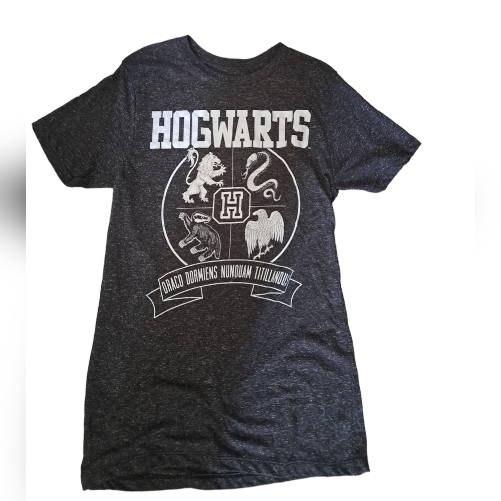 HARRY POTTER HOGWARTS Wizarding World grey speckled Linen blend short sleeve TEE